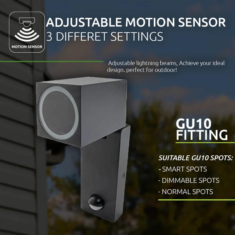 LED neigbare Wandleuchte mit Sensor | GU10-Fassung | IP44