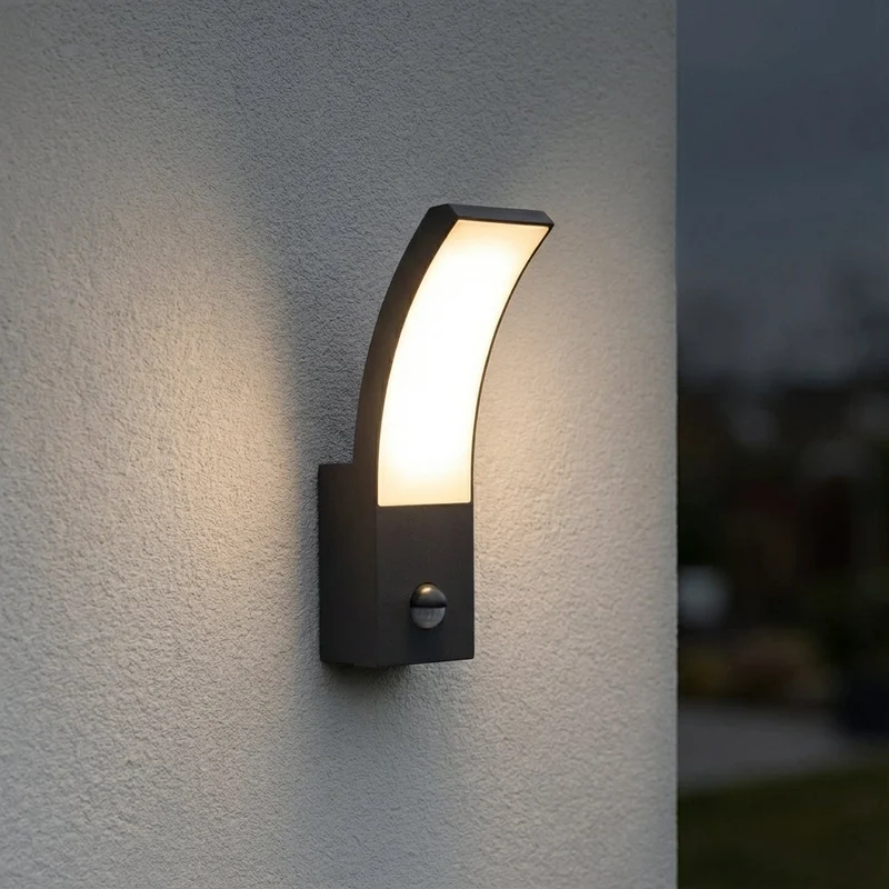LED-Wandleuchte mit Sensor | 9W | Kurve | IP54 | 4000K – Naturweiß