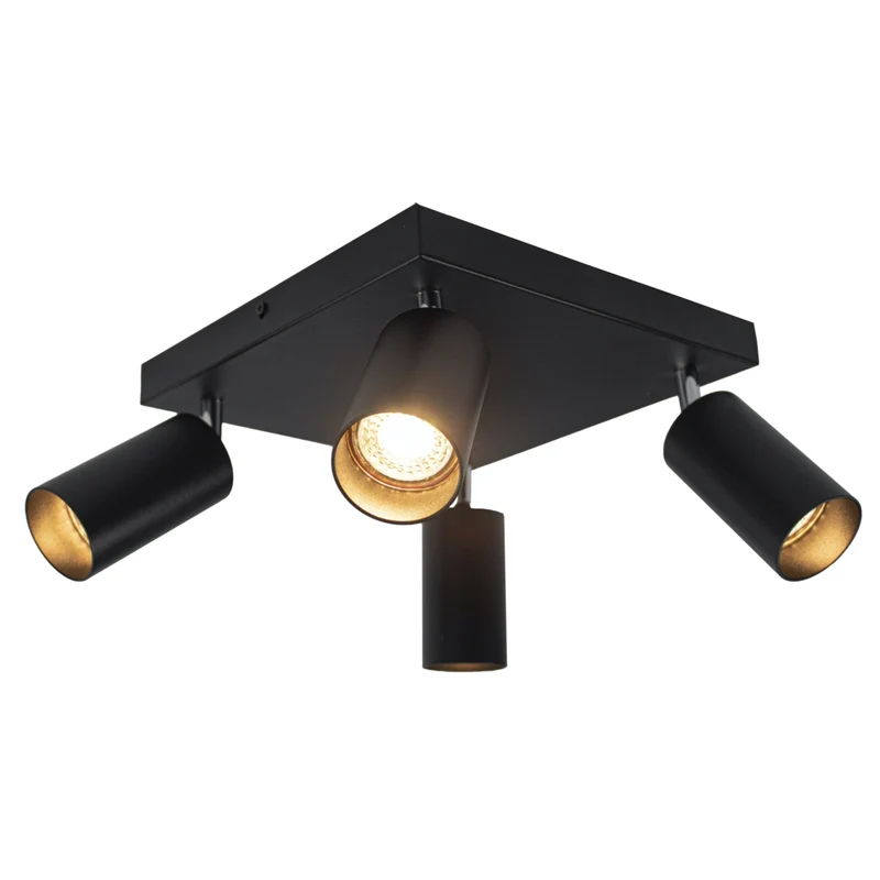 Moderner Deckenspot quadratisch | Bau | schwarz | 4 x GU10-Fassung