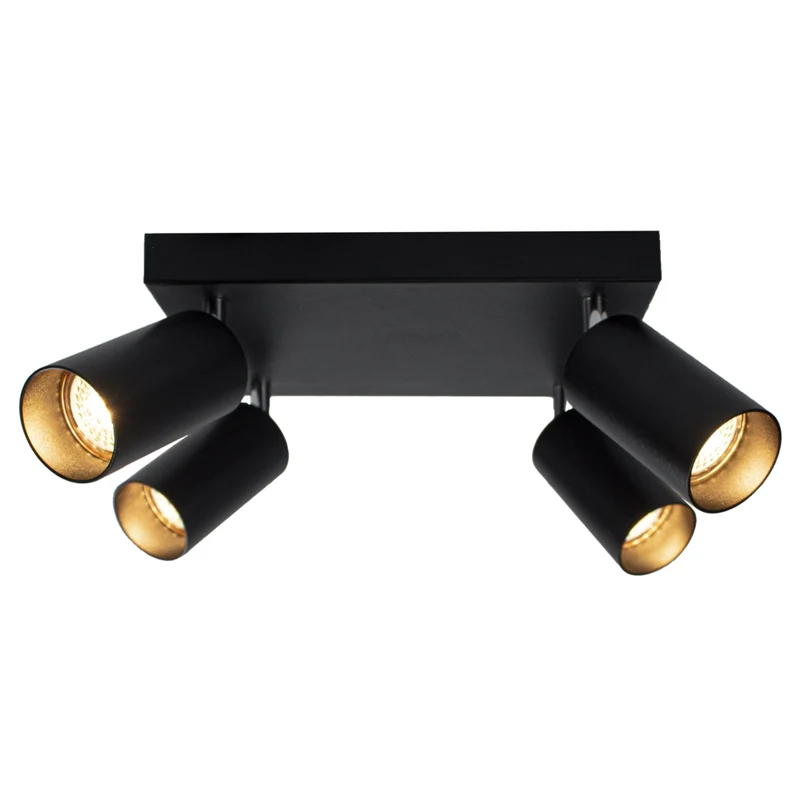 Moderner Deckenspot quadratisch | Bau | schwarz | 4 x GU10-Fassung