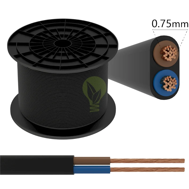 H05VV-F Installationskabel | 2 x 0,75 mm Kerne | schwarz | Pro 10 Meter