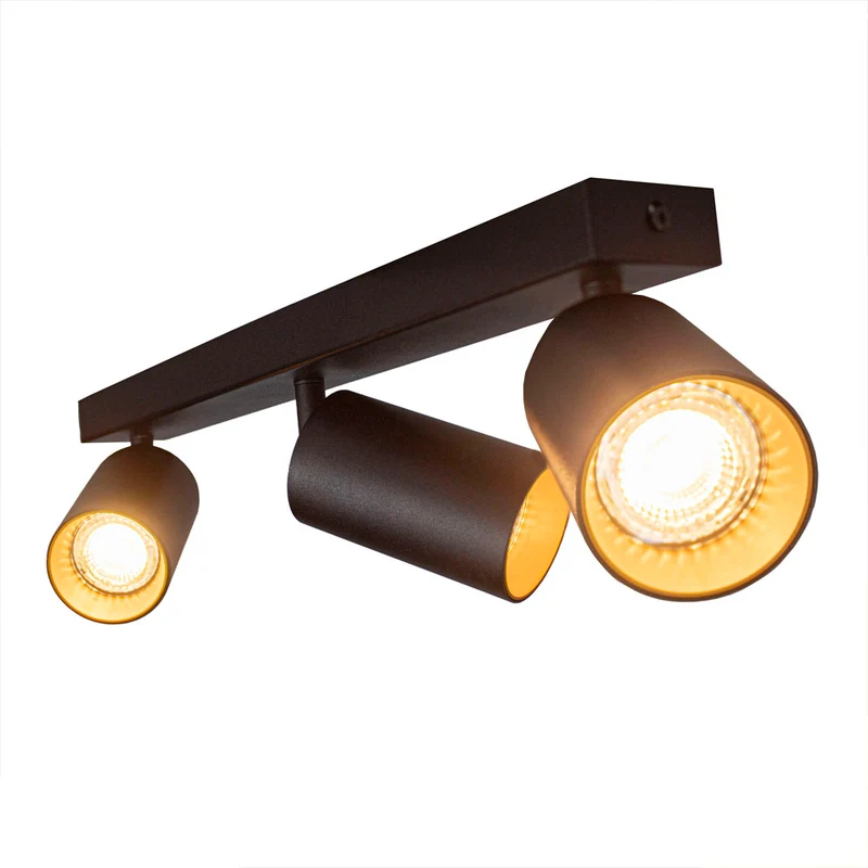 Moderner Deckenspot drei Doppelzimmer | Bau | schwarz/gold | 3x GU10 Fassung