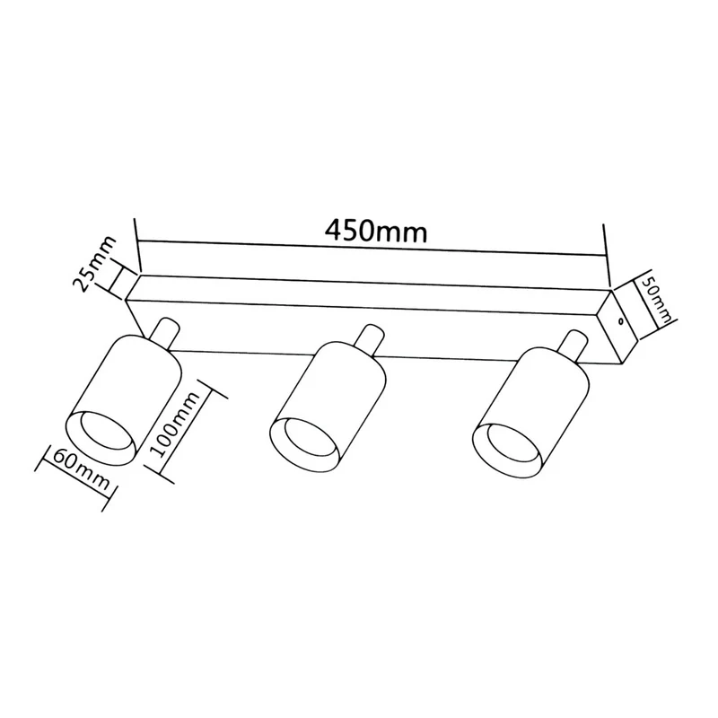 Moderner Deckenspot drei Doppelzimmer | Bau | schwarz/gold | 3x GU10 Fassung