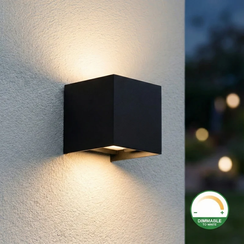 LED-Würfel-Wandleuchte 6W | Vom Dimmen zum Warmen | IP65 | Schwarz | 2000–3000 K