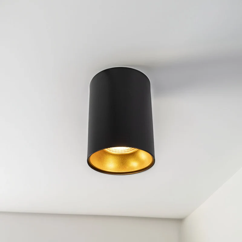 Aufbauspotleuchte schwarz mit gold | 85x100mm | Rund | inkl. GU10-Fassung