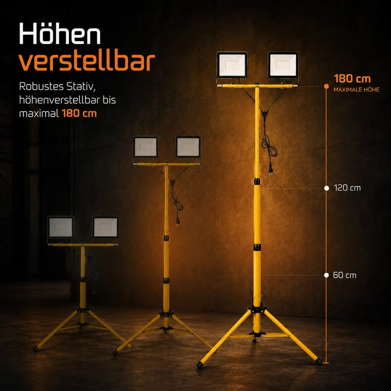 Doppelte LED-Baulampe 2x 100W auf Stativ | 4500K – Naturweiß