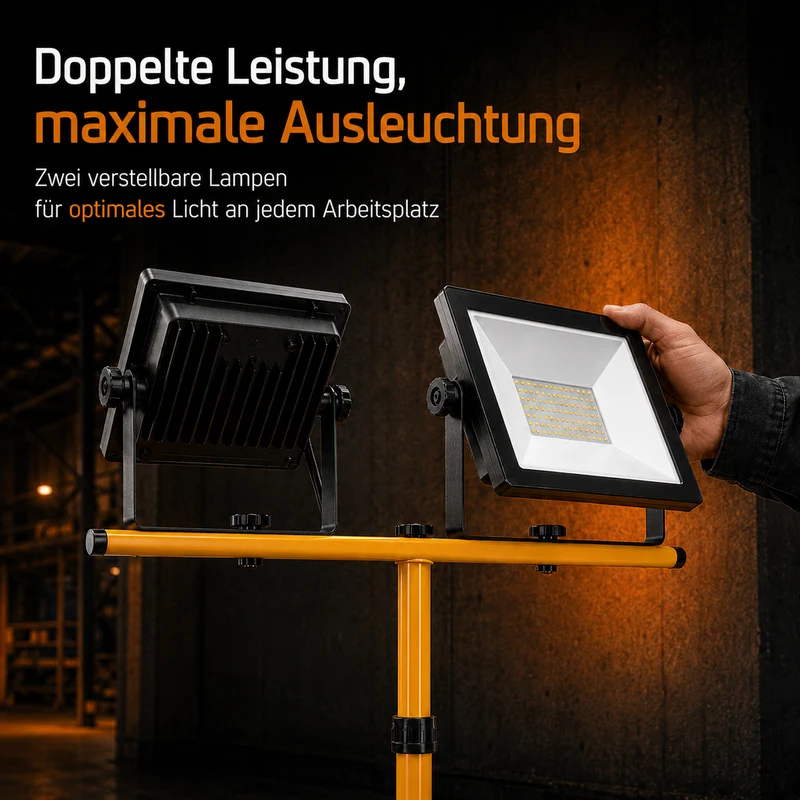 Doppelte LED-Baulampe 2x 100W auf Stativ | 4500K – Naturweiß