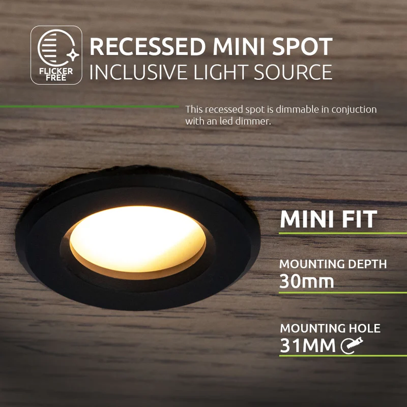 LED-Veranda-Einbaustrahler | Mini | Ø31mm | 1,5W | Dimmbar – Schwarz