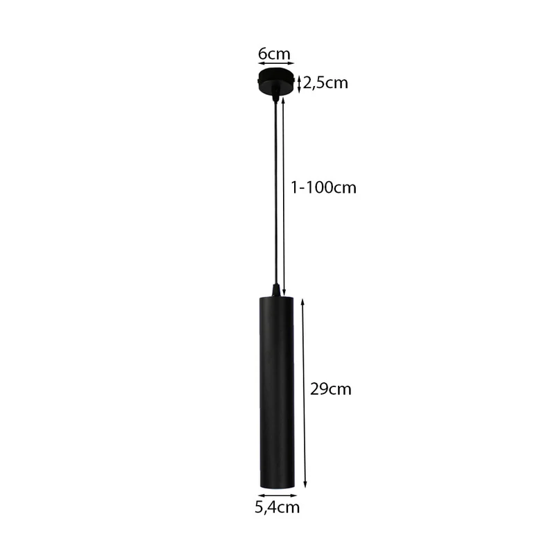 Längliche Hängelampe 29CM | Schwarz | GU10-Fassung | 1M Kabel