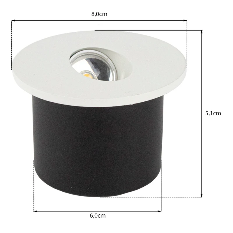LED-Treppenbeleuchtung - Wandleuchte Einbau rund | Weiß | Ø60mm | 3Watt | 3000K.