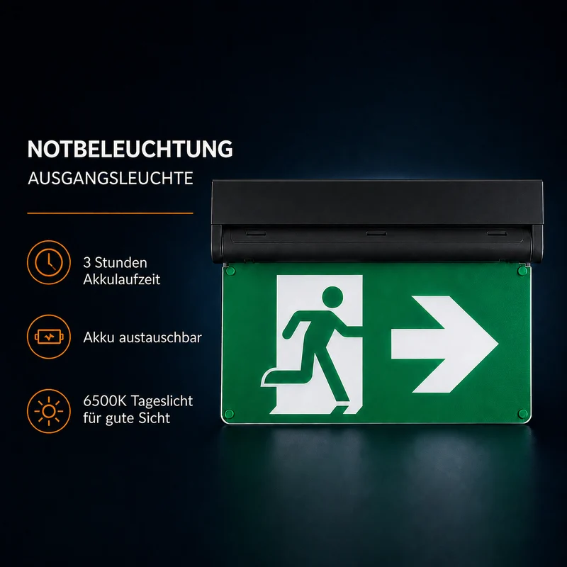 Notbeleuchtung MIRA | Schwarz | 3,5W | IP20 | Enthält 4x Symbole