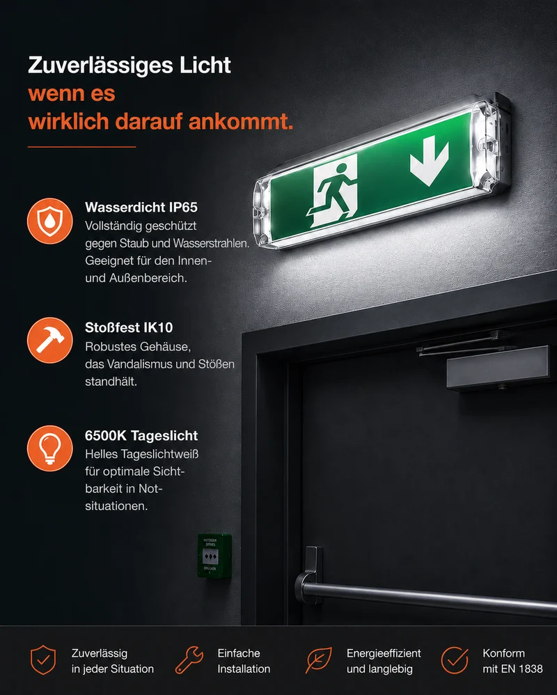Notbeleuchtung | Weiß | 3 Watt | IP66 | inkl. 4x Symbole