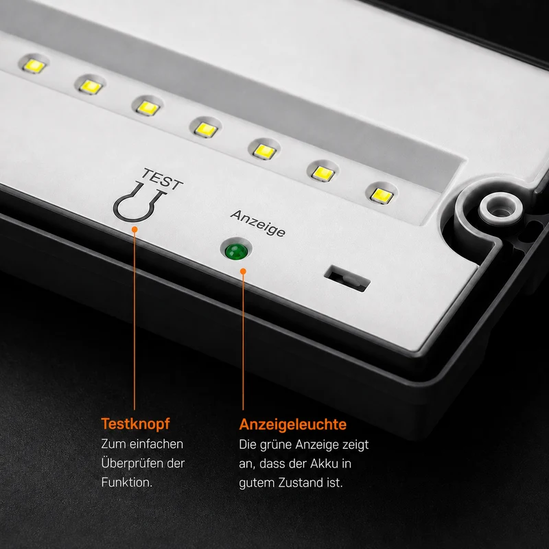 Notbeleuchtung | Schwarz | 3 Watt | IP66 | inkl. 4x Symbole