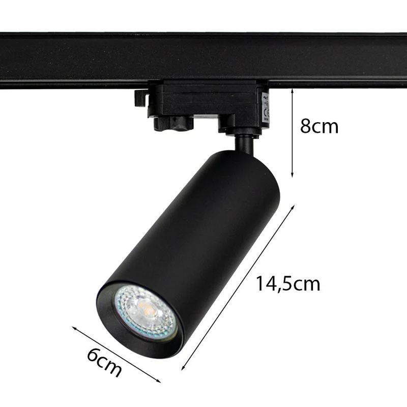 LED-Schienenspot für GU10-Spot | Ø60 x 144 mm | 3-phasig | Schwarz
