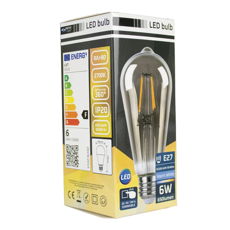 LED-Glühfadenlampe, geräuchert | 6W | ST64 | 3-stufig dimmbar | E27 | 2700K – Warmweiß