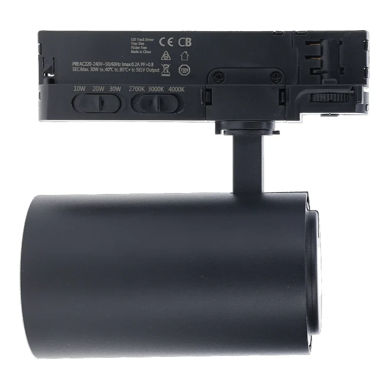 3-Phasen-Schienenspot | Rosalin | 10W-20W-30W | Schwarz | Dimmbar | CCT-Schalter