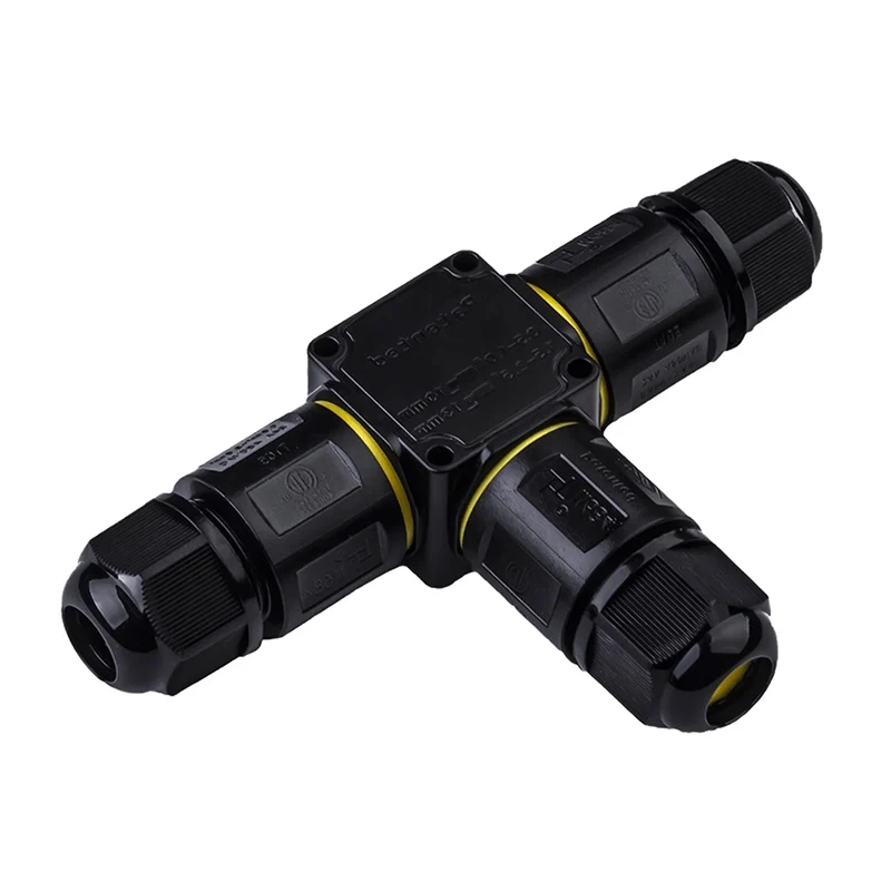 3-poliger, wasserdichter Schnellverbinder in T-Form | Für 4–11 mm Kabel