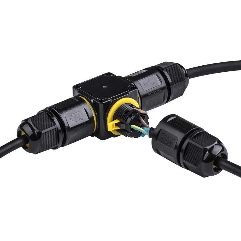 3-poliger, wasserdichter Schnellverbinder in T-Form | Für 4–11 mm Kabel