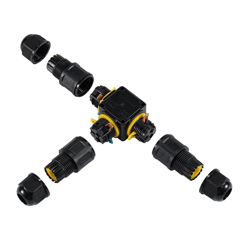 3-poliger, wasserdichter Schnellverbinder in T-Form | Für 4–11 mm Kabel