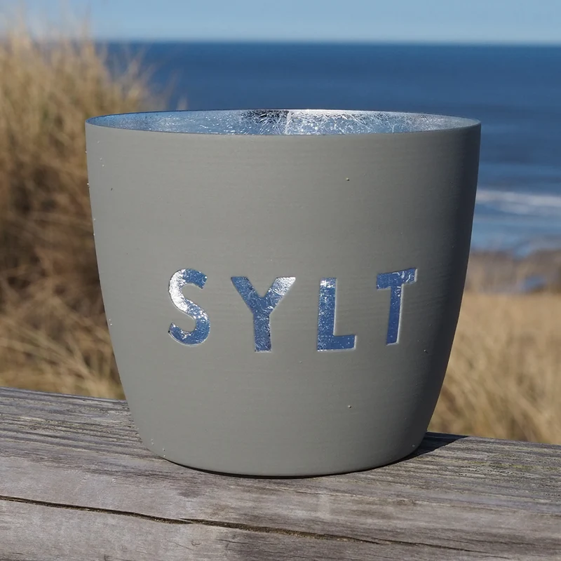 Windlicht im exklusiven Sylt Design Hellgrau Mittel