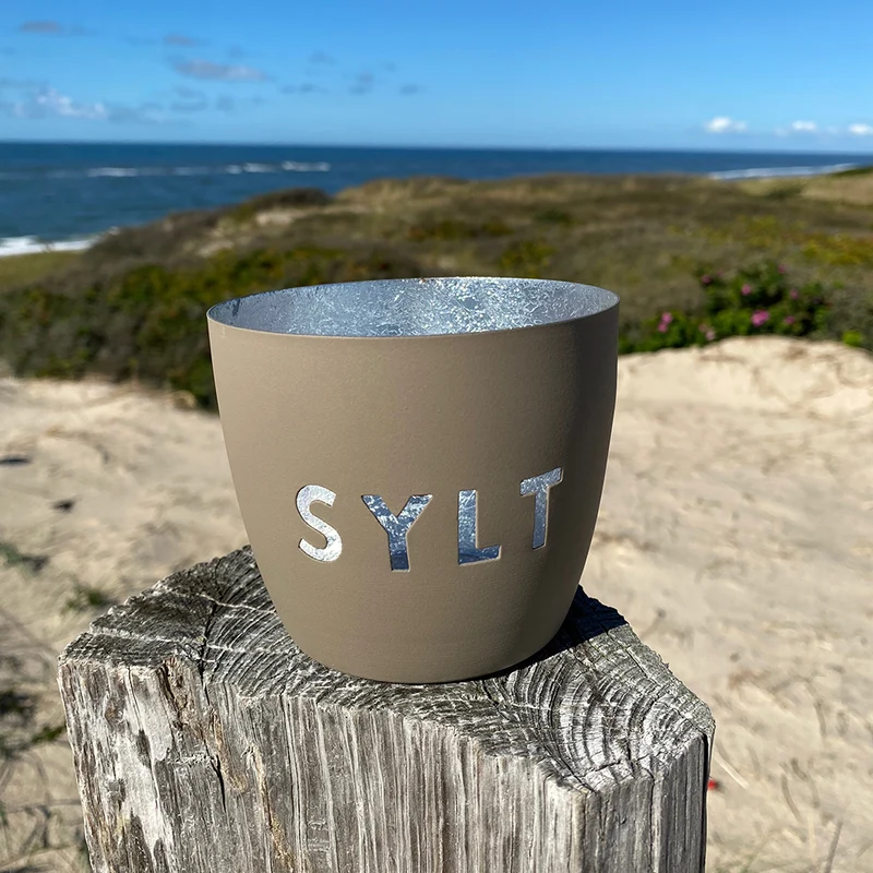Windlicht im exklusiven Sylt Design Beige Mittel