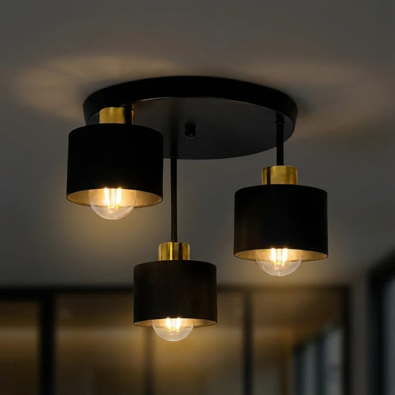 Deckenleuchte 3-fach schwarz - Gold | Metall | 3x E27 Fassung | Ø30cm