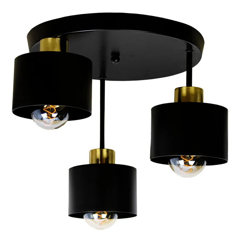 Deckenleuchte 3-fach schwarz - Gold | Metall | 3x E27 Fassung | Ø30cm