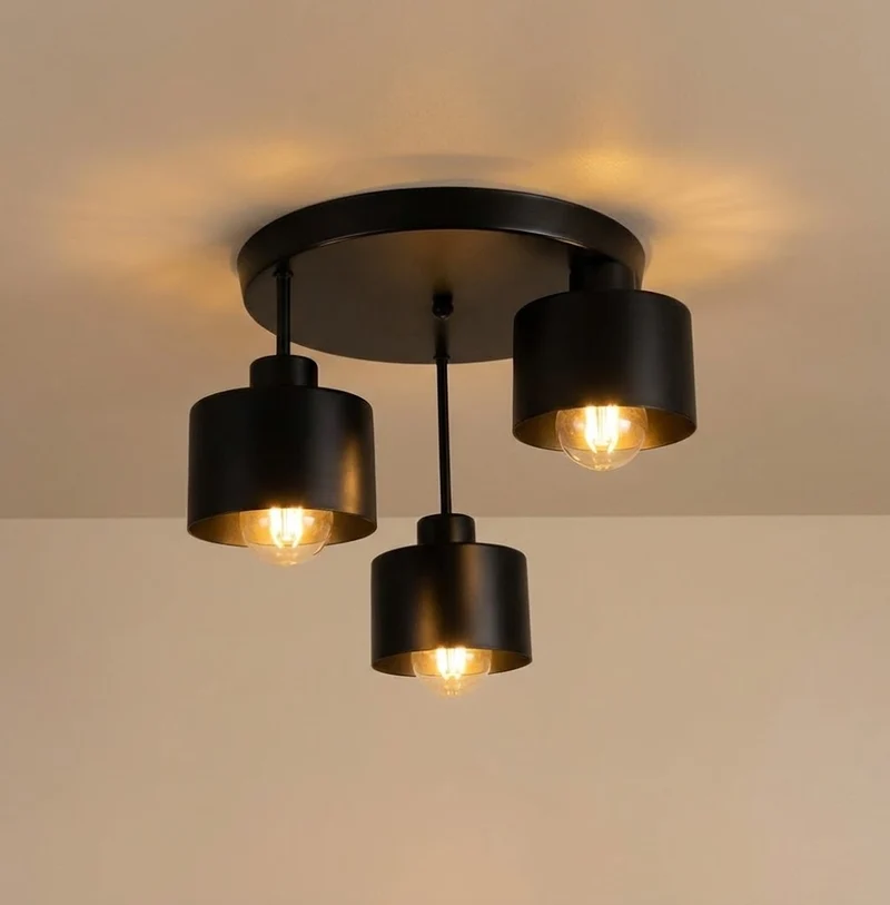 Deckenleuchte 3-fach schwarz | Metall | 3x E27 Fassung | Ø30cm