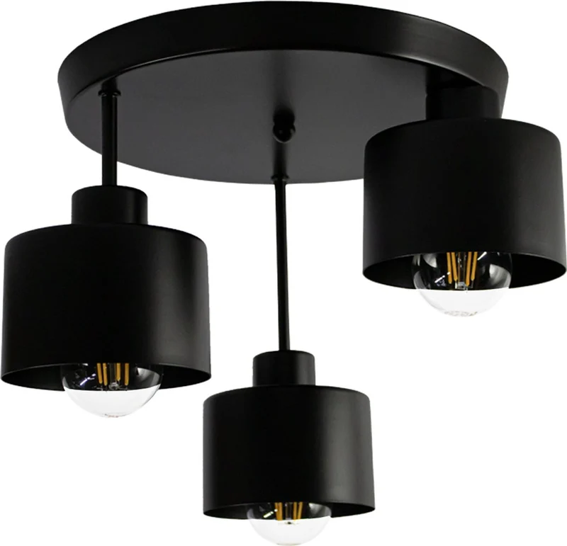 Deckenleuchte 3-fach schwarz | Metall | 3x E27 Fassung | Ø30cm