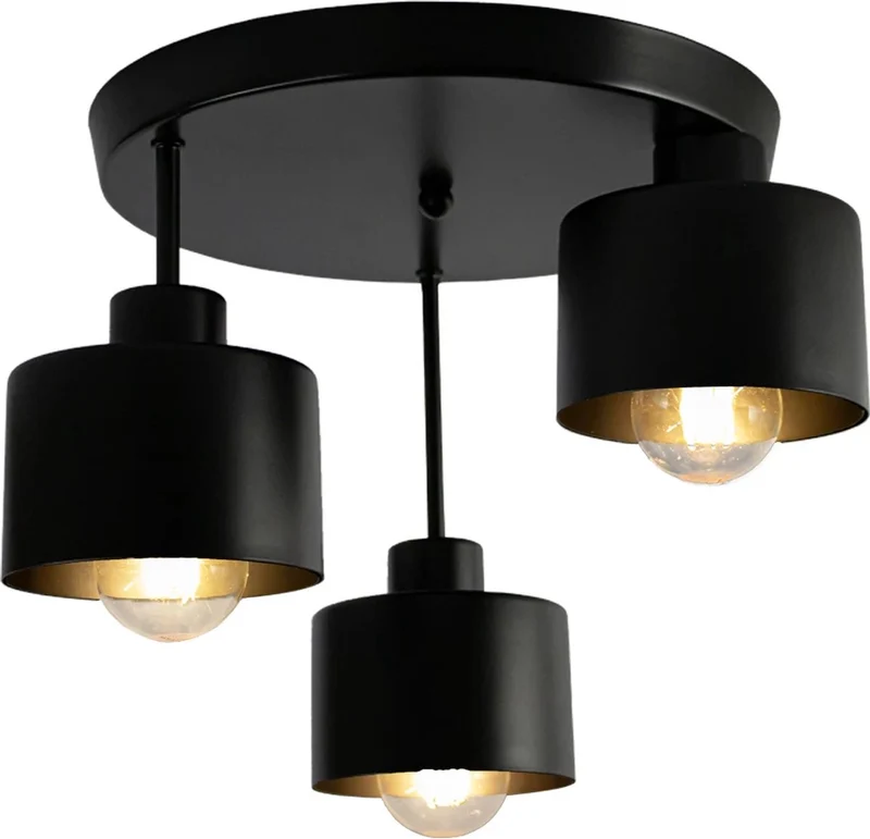 Deckenleuchte 3-fach schwarz | Metall | 3x E27 Fassung | Ø30cm