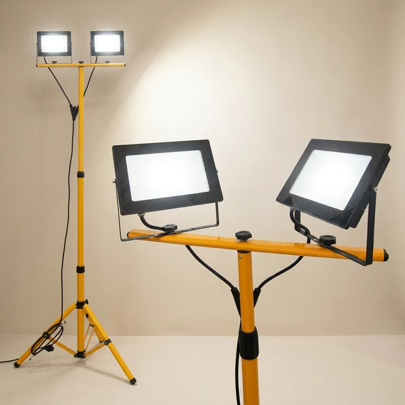 Doppelte LED-Baulampe auf Stativ | IP65 | 2x30W | 5500K – Tageslichtweiß