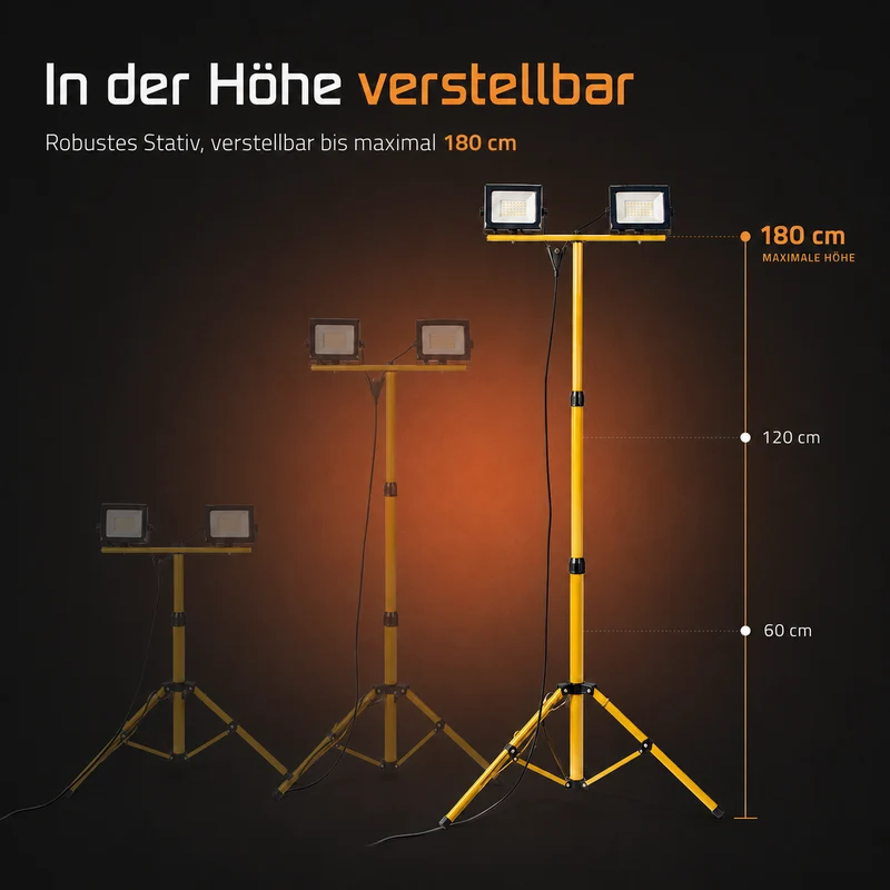 Doppelte LED-Baulampe auf Stativ | IP65 | 2x30W | 5500K – Tageslichtweiß