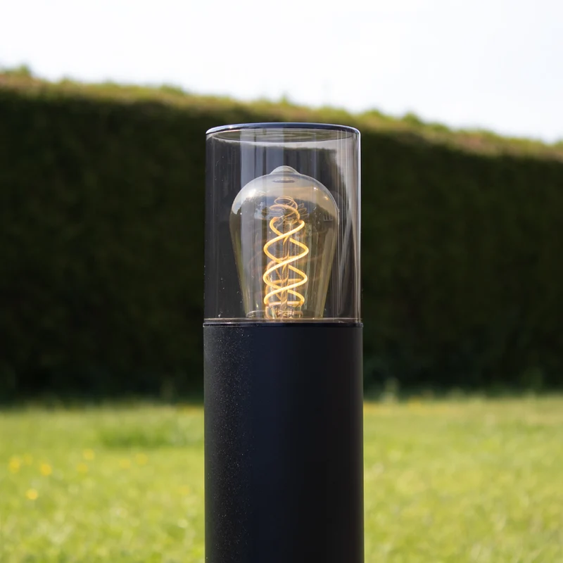 LED Garden Post - Stehende Außenleuchte mit Rauchglas | 50cm | Schwarz | IP54 – KALI