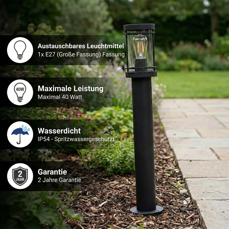 LED-Gartenpfosten - Sockel - Stehende Außenleuchte | 80cm | Schwarz | IP44 – HOEDY