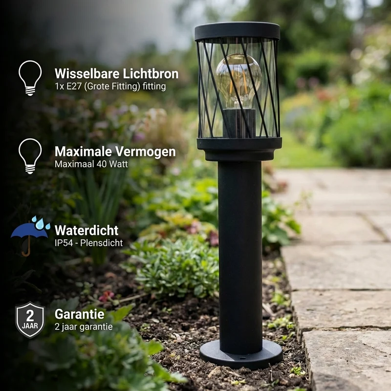 LED-Gartenpfosten - Sockel - Stehende Außenleuchte | 50cm | Schwarz | IP44 – TOMBA