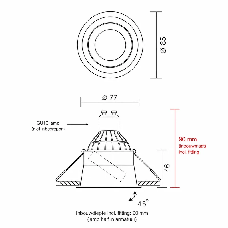 LED-Einbaustrahler | Vertieft | Rund | Ø77mm | Schwarz