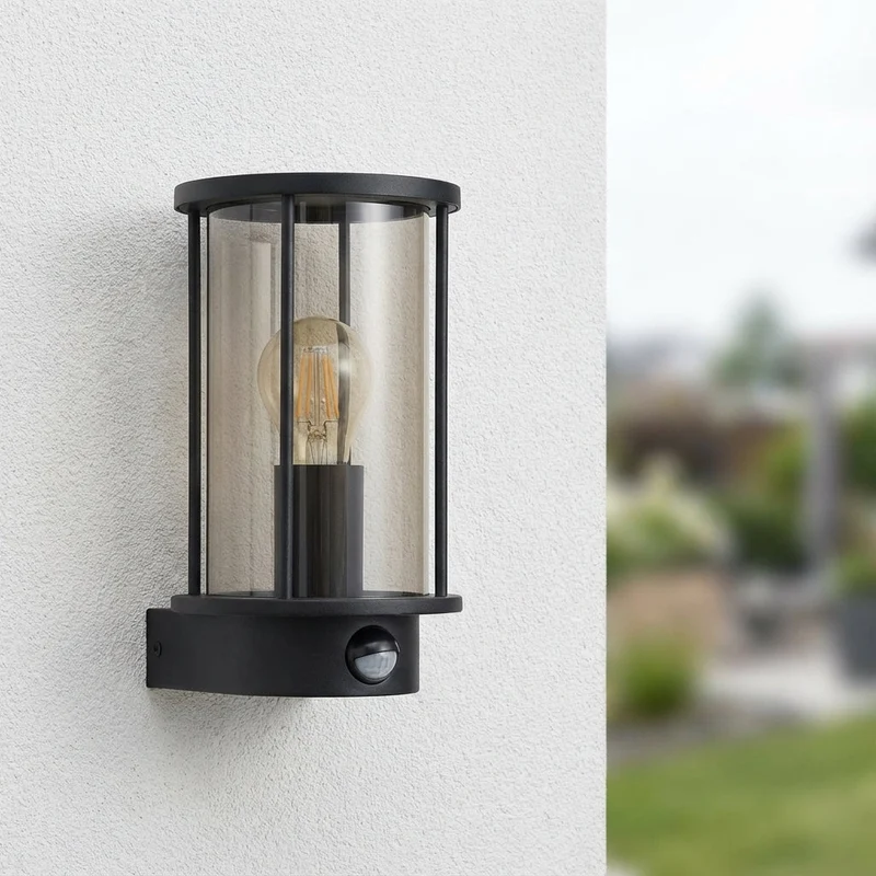 LED Wandleuchte rund mit Sensor | Schwarz | E27-Fassung | Gracey