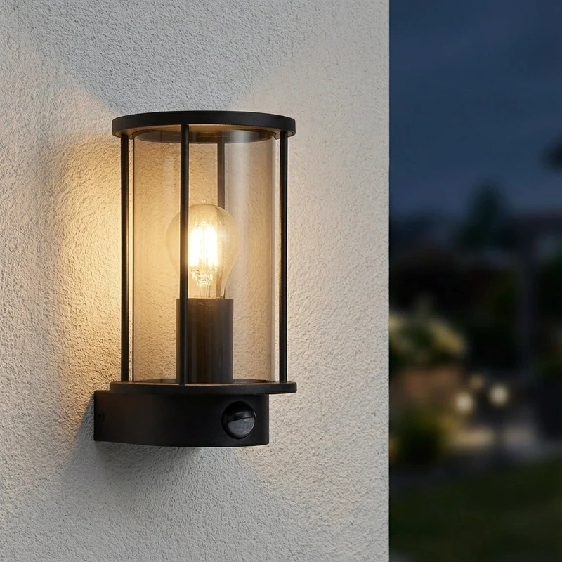 LED Wandleuchte rund mit Sensor | Schwarz | E27-Fassung | Gracey