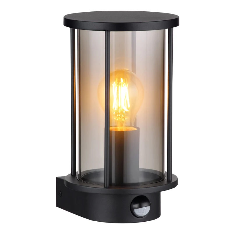 LED Wandleuchte rund mit Sensor | Schwarz | E27-Fassung | Gracey