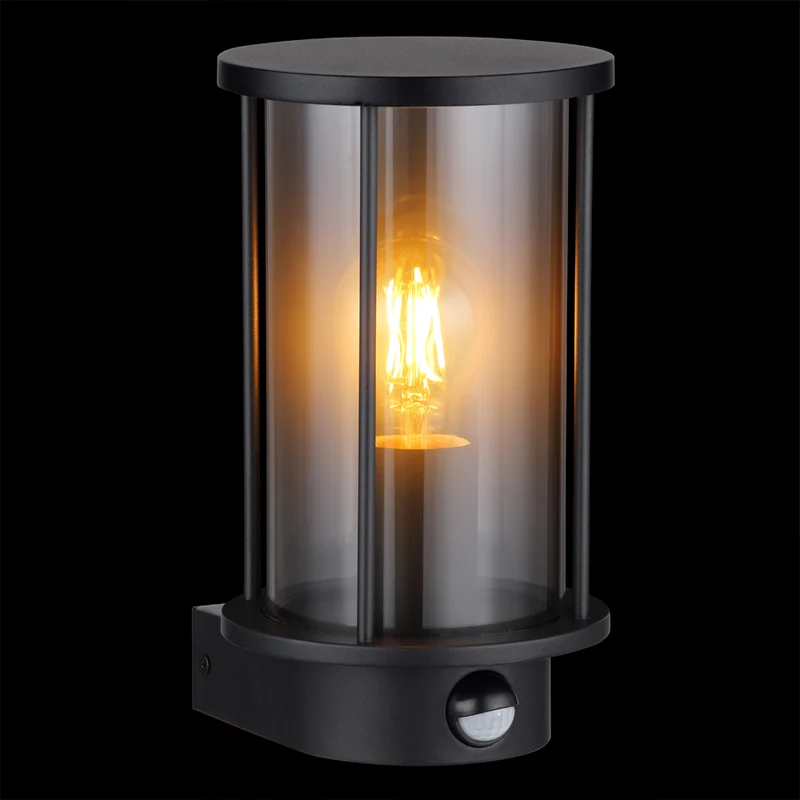 LED Wandleuchte rund mit Sensor | Schwarz | E27-Fassung | Gracey