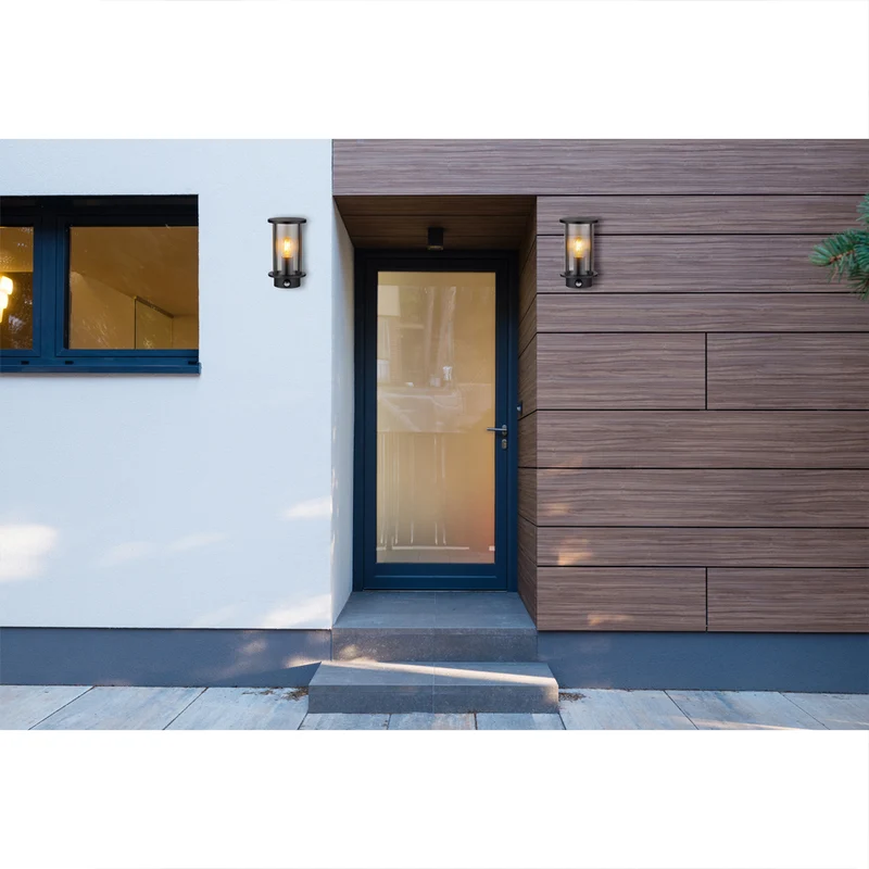 LED Wandleuchte rund mit Sensor | Schwarz | E27-Fassung | Gracey