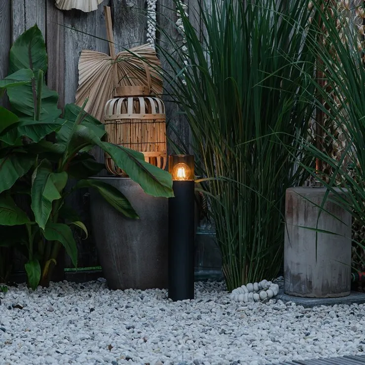LED Garden Post - Stehende Außenleuchte mit Rauchglas | 50cm | Schwarz | IP54 – Denver