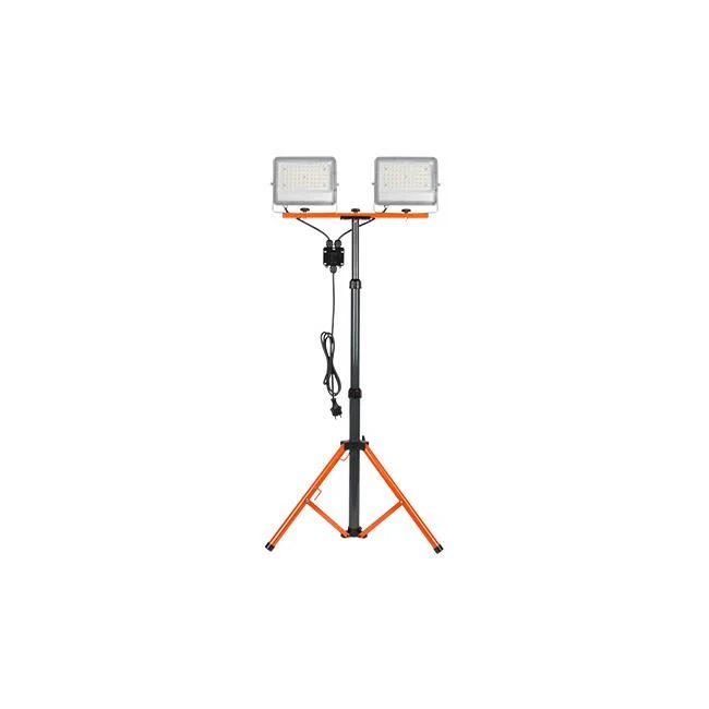 Baulampe auf Stativ | 2x 50 Watt | Schwarz / Orange | 10.000 Lumen