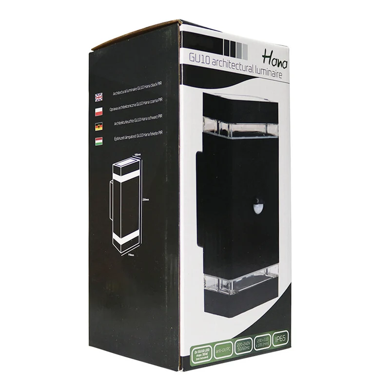 Wandleuchte mit Bewegungssensor | Auf - Ab | IP65 | Schwarz | 2x GU10