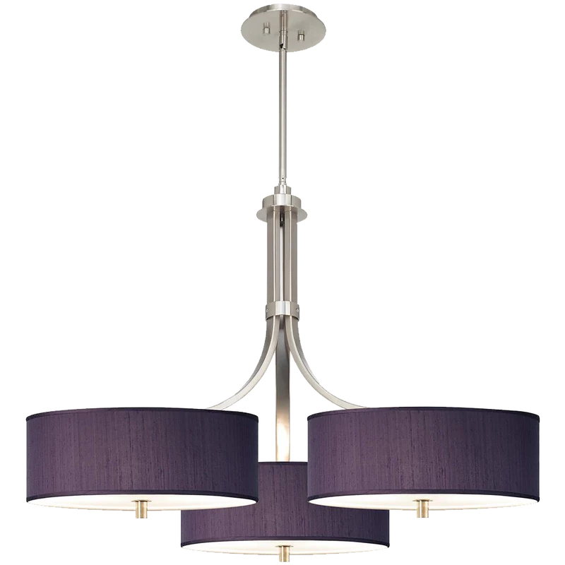 Eggplant Faux Silk 36wide Triple Shade Pendant