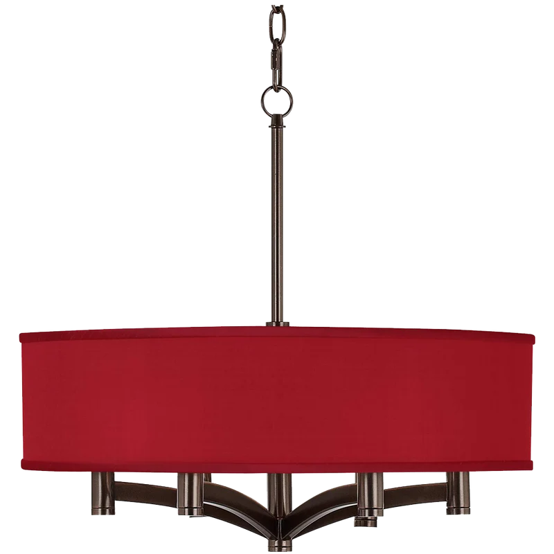 Orange Faux Silk Ava 6 Light Bronze Pendant Chandelier
