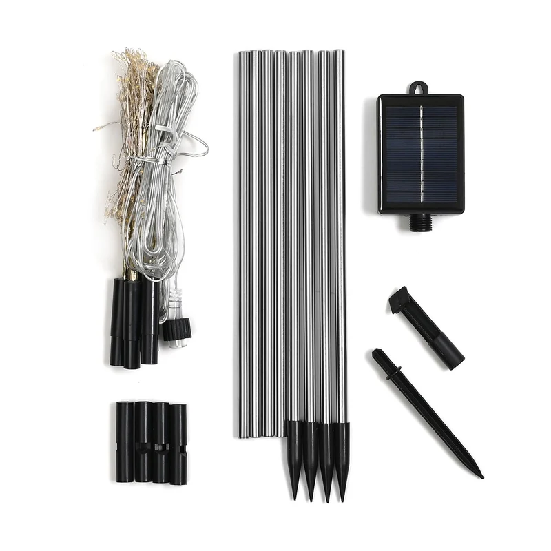 4er-Set Solar-Gartenlichter in Feuerwerksform mit 8 Leuchtmodi und Lichtsensor, mit Erdspieß, 80 cm, Schwarz