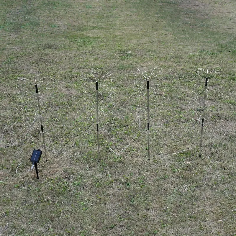 4er-Set Solar-Gartenlichter in Feuerwerksform mit 8 Leuchtmodi und Lichtsensor, mit Erdspieß, 80 cm, Schwarz