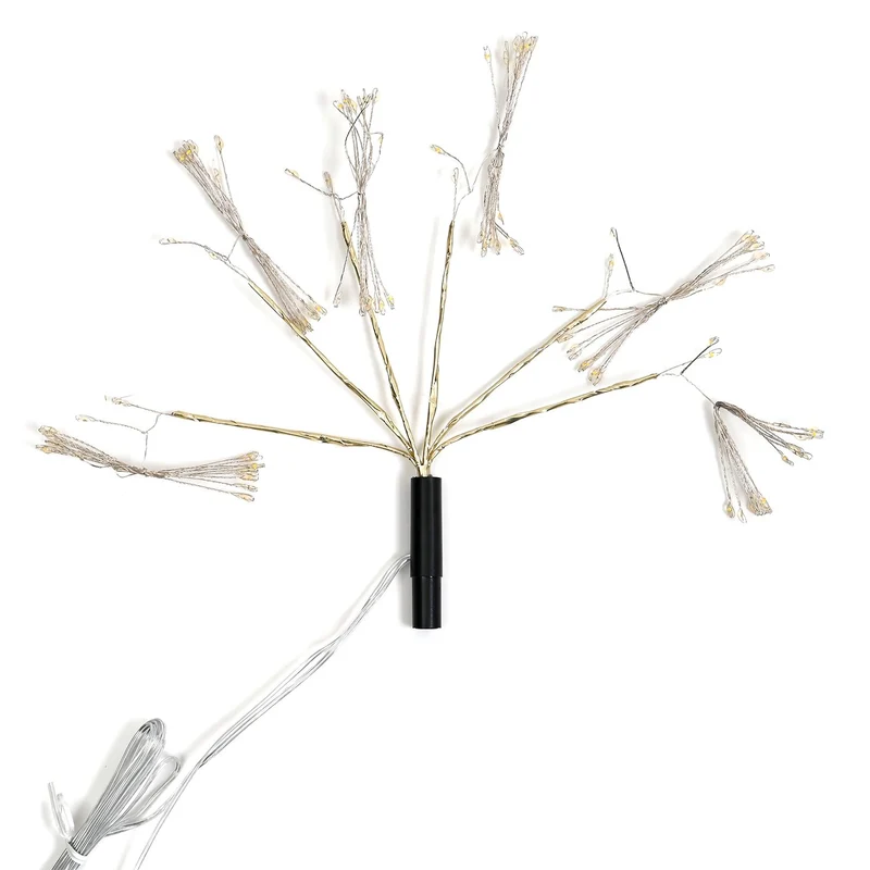 4er-Set Solar-Gartenlichter in Feuerwerksform mit 8 Leuchtmodi und Lichtsensor, mit Erdspieß, 80 cm, Schwarz