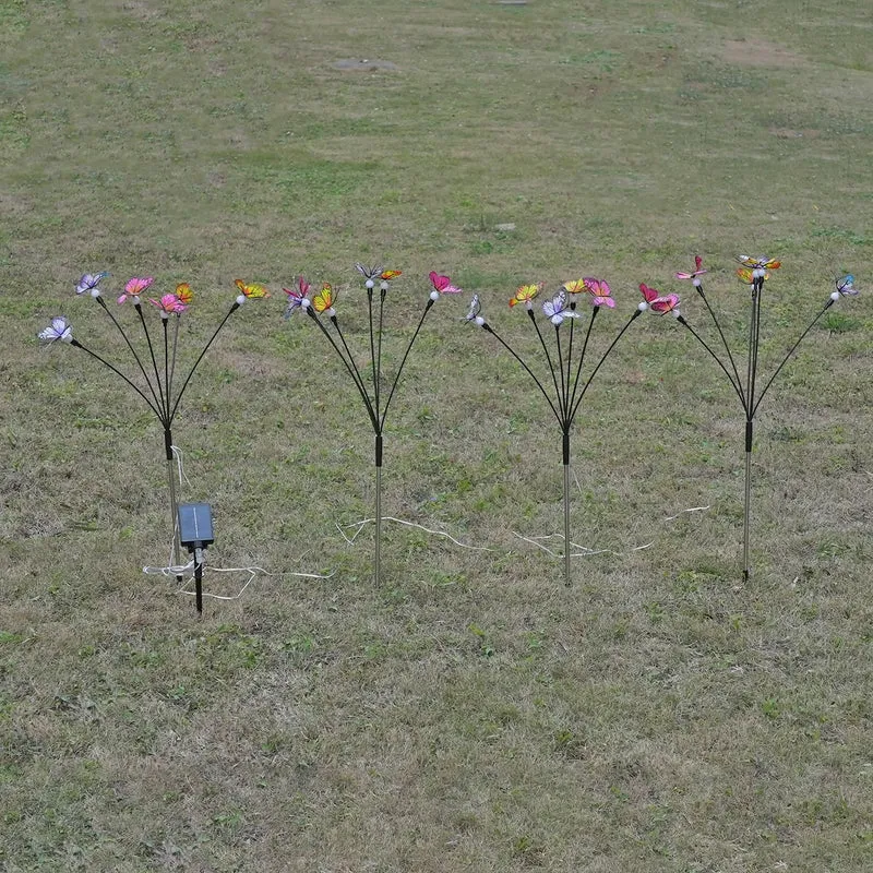4er-Set Solar-Gartenlichter in Feuerwerksform mit 8 Leuchtmodi und Lichtsensor, mit Erdspieß, 80 cm, Schwarz